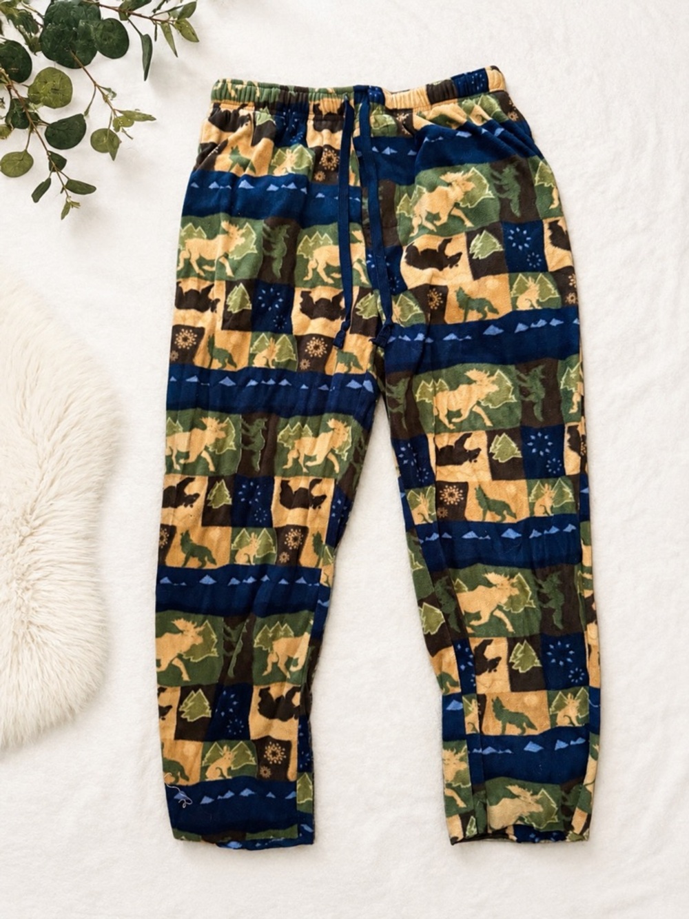 Croft & Barrow Fleece Pajama Lounge Pants Moose Woodland Print Size Large